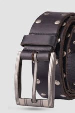 Men's Studded Leather Belt with Heavy Metal Buckle - Image 2
