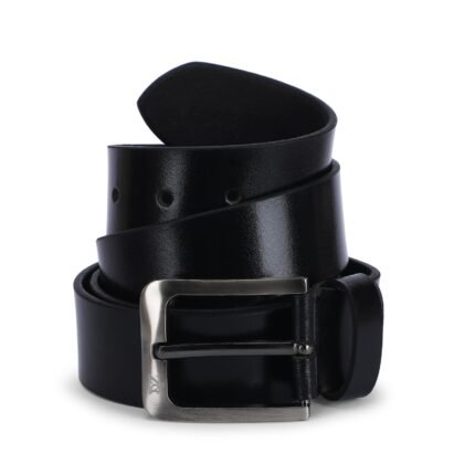 Men's Black  Shiny Genuine Leather Belt With Brush Finished Buckle