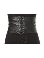 Women’s Genuine Lamb Leather Lace-Up Corset Waist Belt – Black - Image 2