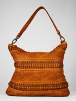 Beautiful Burnished Laser-cut Design Leather Shoulder Bag