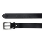 Men's Black  Shiny Genuine Leather Belt With Brush Finished Buckle - Image 2