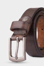 Men's  Vintage Brown Genuine Leather Belt with Gun Metal Buckle - Image 2