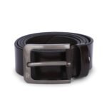 Men's Coffee genuine leather belt with antique brush buckle