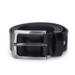 Men's Black Shiny Genuine Leather Belt With Silver Finished Buckle