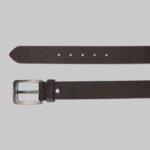 Men's Coffee genuine leather belt with silver buckle - Image 2